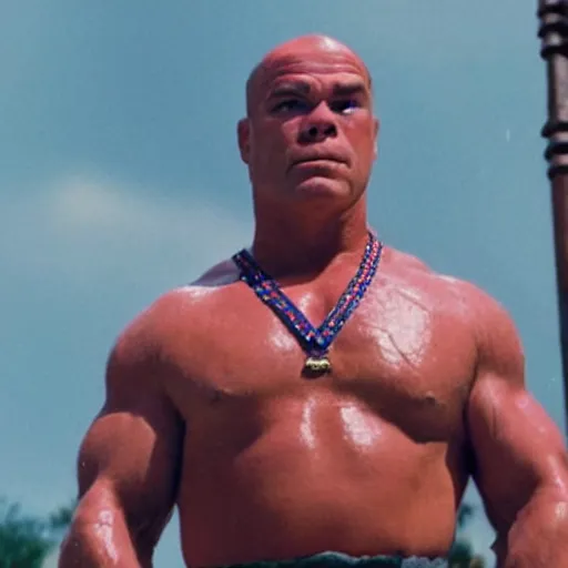Image similar to a film still of Kurt angle with medal as samurai