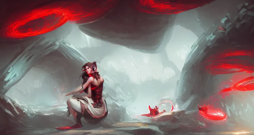 Image similar to a young girl falling down a tunnel with a warping black and red checkerboard pattern by peter mohrbacher, vivid colors, matte painting, 8K, concept art, mystical color scheme, trending on artstation