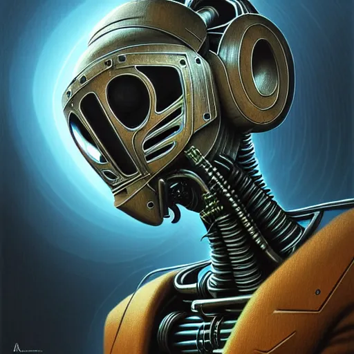 Image similar to low angle shot of a cyberpunk gazmask robot character wearing a gazmask in chernobyl, intricate, elegant, highly detailed, centered, digital painting, artstation, concept art, smooth, sharp focus, illustration, artgerm, Tomasz Alen Kopera, Peter Mohrbacher, donato giancola, Joseph Christian Leyendecker, WLOP, Boris Vallejo