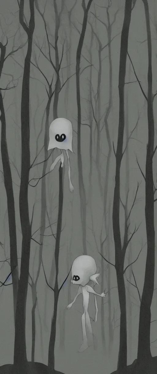 Image similar to pikachu as slenderman, eerie fog, willowed trees, scary atmosphere