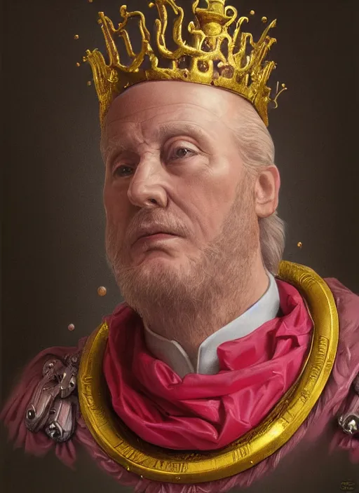 Prompt: portrait of the bubble gum emperor [ [ [ king ] ] ] made entirely of [ [ [ [ bubble gum ] ] ] ], crown, highly detailed, intricate, by greg rutkowski, ( james gurney ), wlop, artgerm