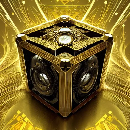 Prompt: hyper realistic golden quantum computer in the shape of a giant cube the size of a city , art by artery and Greg Rutkowski and alphonse mucha, sci-fi, fantasy, intricate, ornate, very very intimidating , highly detailed, digital painting, artstation, concept art, smooth, sharp focus, illustration