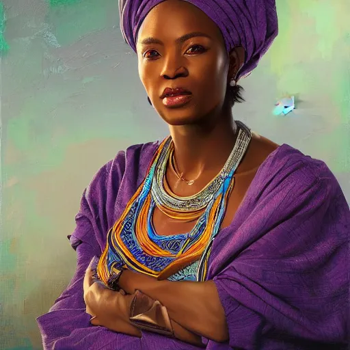 Prompt: portrait of an nigerian woman ( 3 5 ) from nigeria in 2 0 2 1, an oil painting by ross tran and thomas kincade