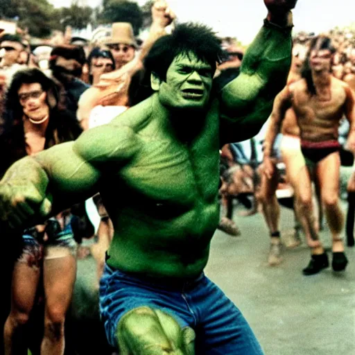 Image similar to hulk performing at woodstock
