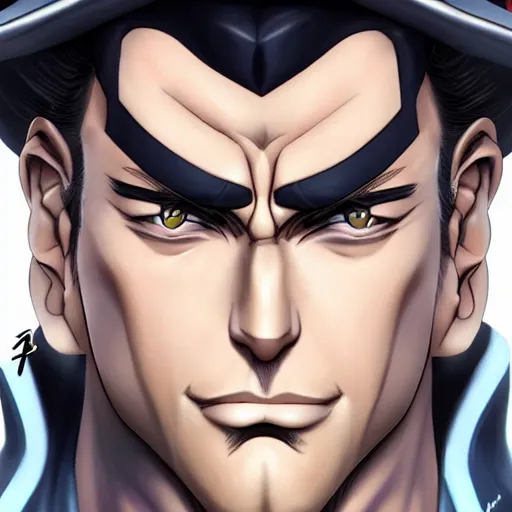 Image similar to Jotaro Kujo from Jojo Bizarre Adventure by Artgerm, trending on artstation