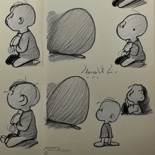 Image similar to original sketches by Charles Schulz, flawlessly preserved
