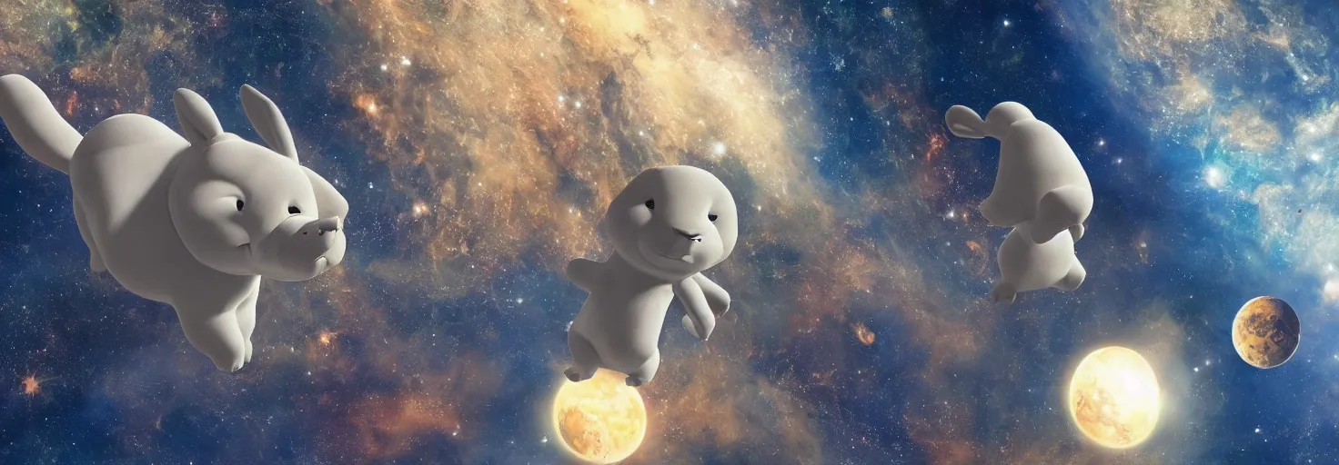 Image similar to photo of big chungus floating in space