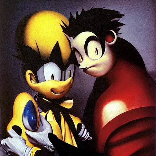 Prompt: Eggman and Sonic painted by Caravaggio