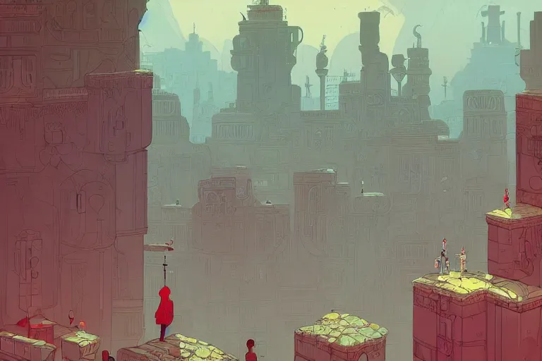 Image similar to landscape with a great roman city, in the style of gris, trending on artstation