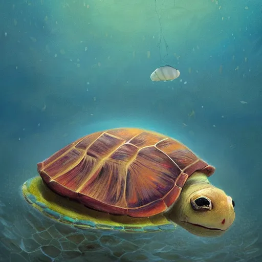 Prompt: soulful long shot of a very cute furry turtle baby sleepin in a sea shell, by esao andrews, by james jean, very humorous illustration, big depth of field, perspective perception, volumetric light, warm cosy colors, night scenery, low light, unreal engine 5, 8 k, conceptart, hyperdetailed, hyperrealistic, trending on artstation