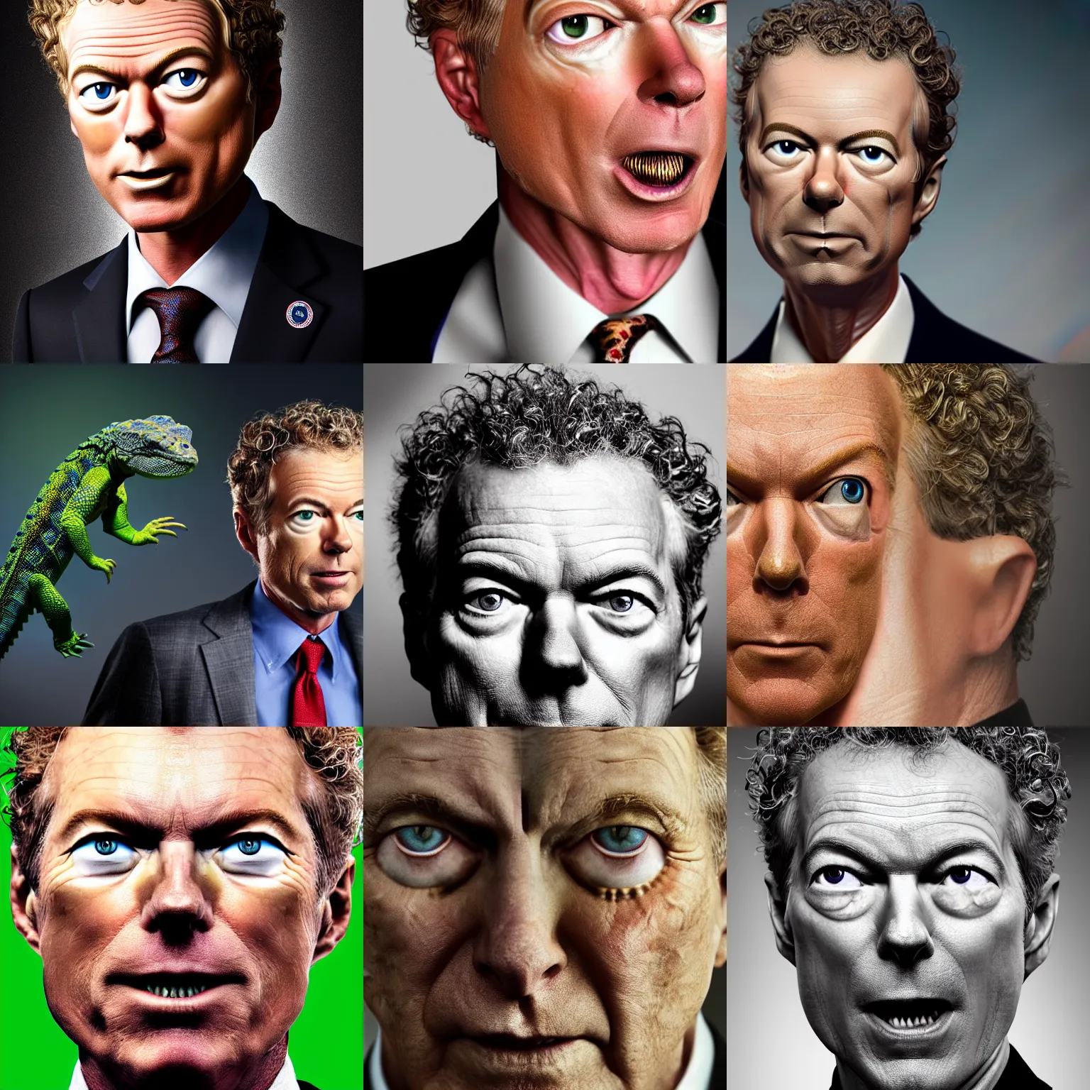 Prompt: reptilian rand paul, realistic, 4 k, hyper details, portrait by steve mccury and annie leibovitz and chindy sherman, best on adobe stock, cinematic, detailed