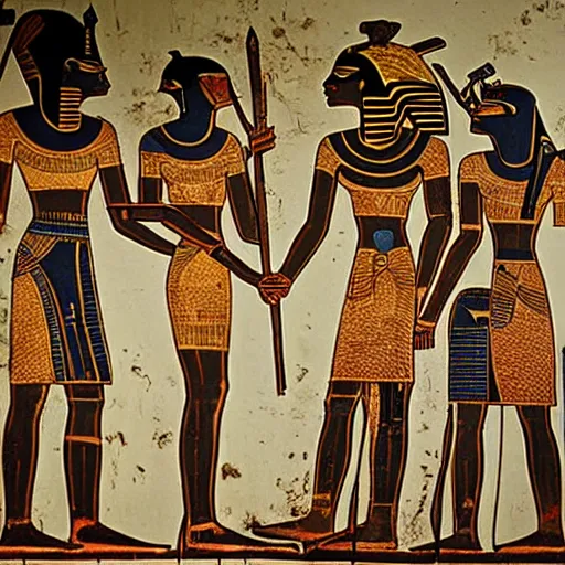 Prompt: d - day ancient egyptian wall painting
