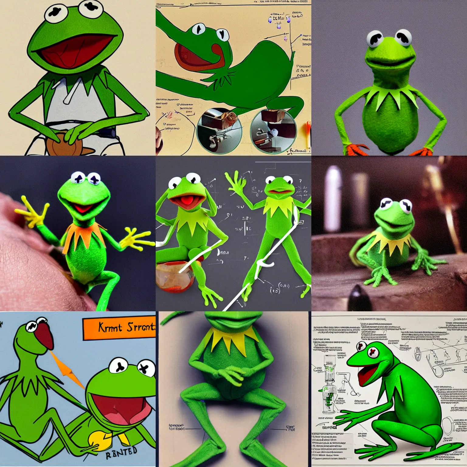 Prompt: A cutaway scientific diagram of Kermit the frog, detailed, strange