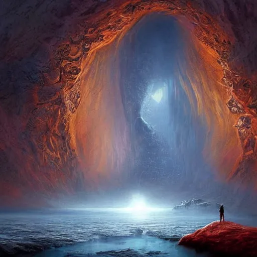 Image similar to journey to the center of the earth, artstation hall of fame gallery, editors choice, # 1 digital painting of all time, most beautiful image ever created, emotionally evocative, greatest art ever made, lifetime achievement magnum opus masterpiece, the most amazing breathtaking image with the deepest message ever painted, a thing of beauty beyond imagination or words