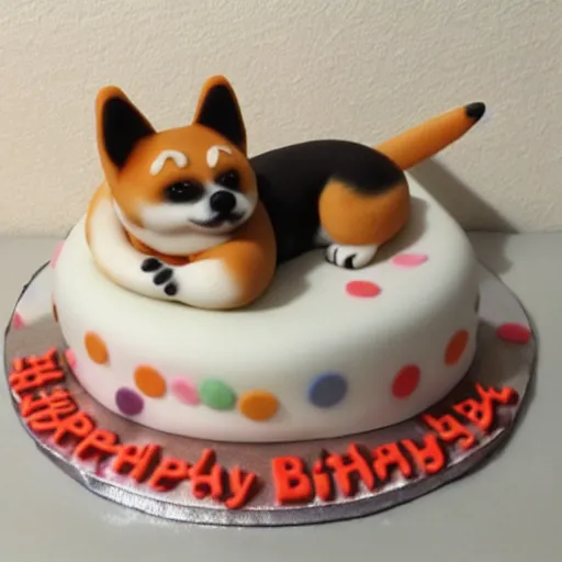 Prompt: a shiba inu as a birthday cake