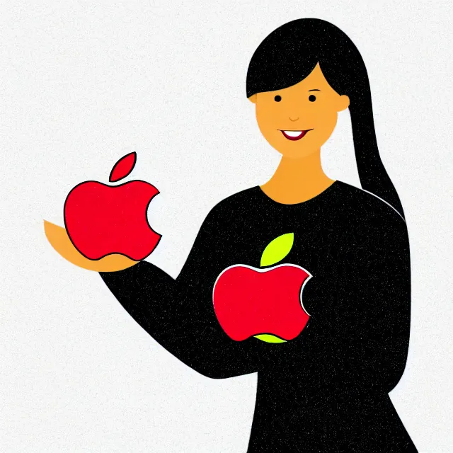 Image similar to female teacher holding apple like puck in goalie pose vector logo, professional NHL sports style, flat colours, bright colours, Adobe EPS, SVG, professional, sharp edges