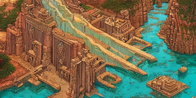 Image similar to a beautiful painting of the lost city of atlantis by amir zand, mœbius, and dan mumford ; moebius, jean giraud, trending on artstation, conceptartworld, hd, 8 k, 4 k, high def