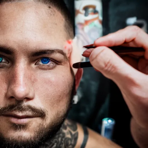 Prompt: close up face male portrait of a tattoo artist