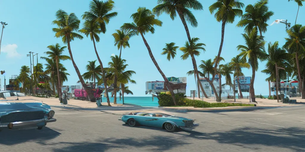 Image similar to GTA 6 Miami beach ,hyperrealistic, 8k
