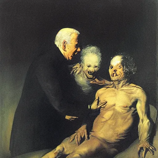 Image similar to painting of Joe Biden (Cronus) devouring Mitch McConnell (his son), by Goya