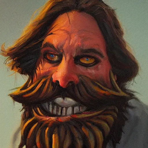 Image similar to UPDATEDUPDATED ITECARD ABOVE BEARDS THE TRAA MAKER OF THE BRETS, PIE bists A painting of doom by AnthonyDini and Greg Bearden trending on Artstation.eu