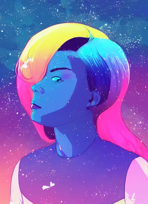 Prompt: a beautiful woman with rainbow hair floating in space. she is an astronaut, wearing a space suit. clean cel shaded vector art. shutterstock. behance hd by lois van baarle, artgerm, helen huang, by makoto shinkai and ilya kuvshinov, rossdraws, illustration, art by ilya kuvshinov