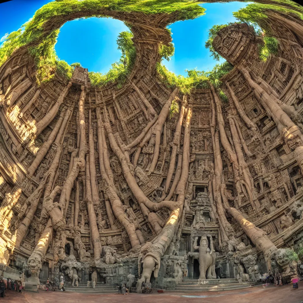 Image similar to elephanta at tea party, fulldome, 3 6 0 degree fisheye dome format, 4 k,