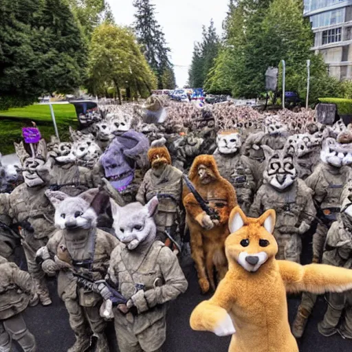 Prompt: an army of furries invading Vancouver, photo, 4k