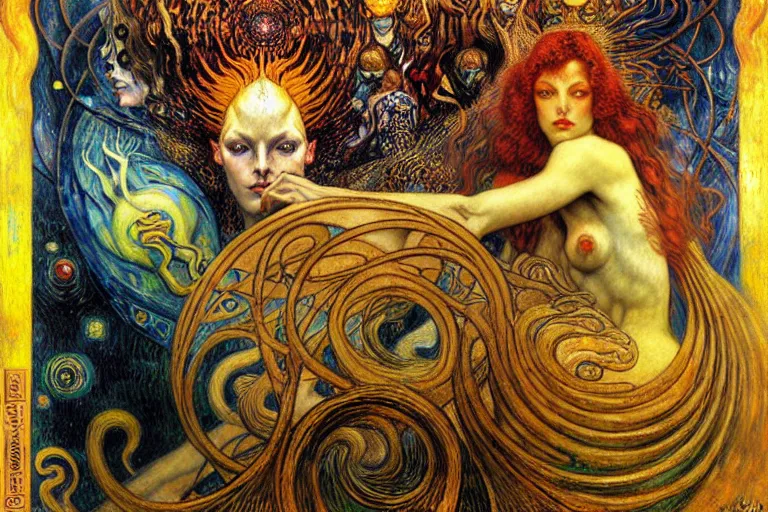 Image similar to Divine Chaos Engine by Karol Bak, Jean Delville, William Blake, Gustav Klimt, and Vincent Van Gogh, symbolist, visionary