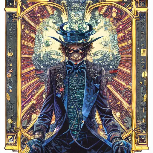 Image similar to portrait of crazy card king, symmetrical, by yoichi hatakenaka, masamune shirow, josan gonzales and dan mumford, ayami kojima, takato yamamoto, barclay shaw, karol bak, yukito kishiro