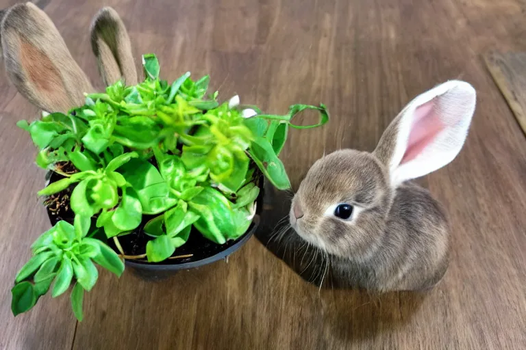 Prompt: half bunny, half plant