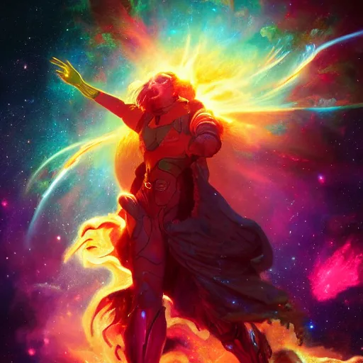 Prompt: a giant nebula explosion in space, vivid colors, cinematic lighting, galaxies and stars, universe, award winning, unreal, 8 k, octane render, ultra detailed, art by artgerm and greg rutkowski and alphonse mucha, artstation