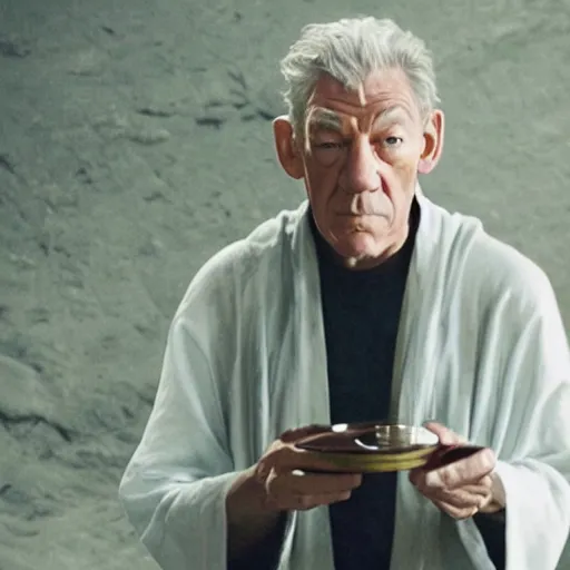 Image similar to film still of ian mckellen playing saitama