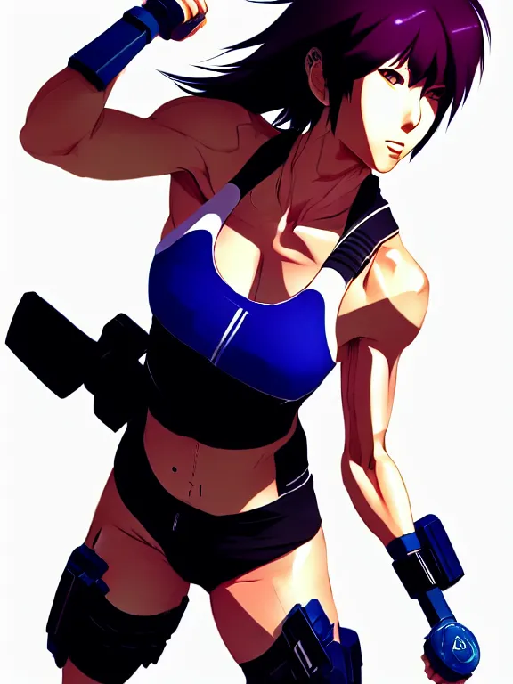 Image similar to color digital pen lineart sketch of athletic motoko kusanagi, by gnomon, by ilya kuvshinov, trending on pixiv fanbox