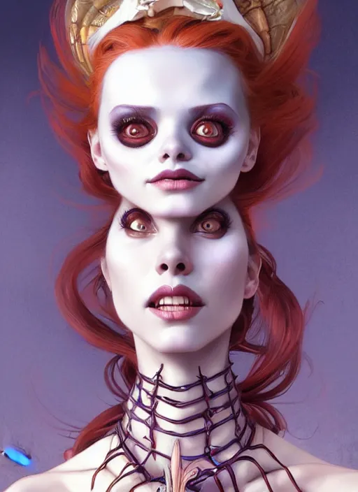 Image similar to portrait of sally from the nightmare before christmas, intricate, elegant, highly detailed, my rendition, digital painting, artstation, concept art, smooth, sharp focus, illustration, art by artgerm and greg rutkowski and alphonse mucha and uang guangjian and gil elvgren and sachin teng, symmetry!!