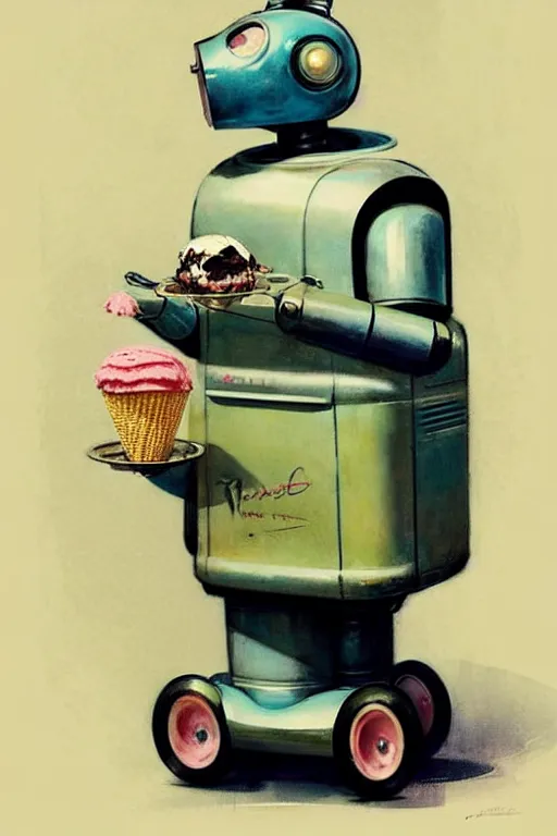 Image similar to ( ( ( ( ( 1 9 5 0 s retro future android robot mobile icecream vendor. muted colors., ) ) ) ) ) by jean - baptiste monge,!!!!!!!!!!!!!!!!!!!!!!!!!