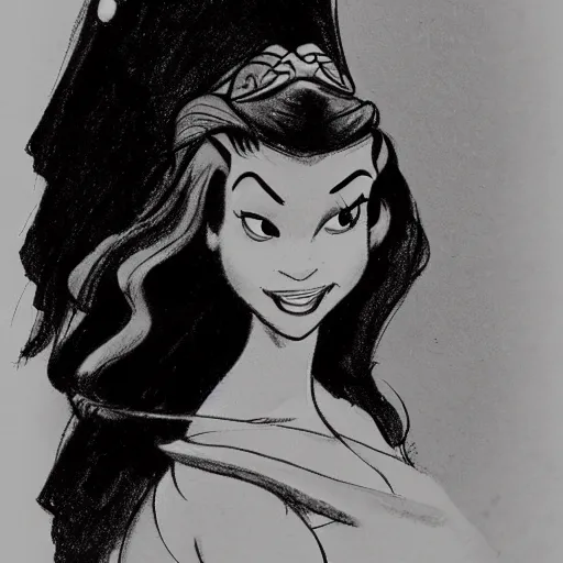 Image similar to milt kahl sketch of vanessa hudgeons with done up hair, tendrils covering face and ponytail as princess padme from star wars episode 3