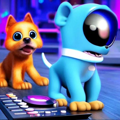 Image similar to puppy as a DJ, 8k, by Pixar