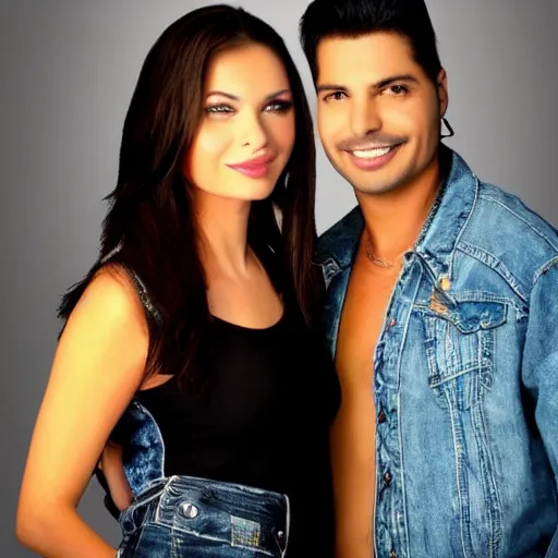 Prompt: young straight brunette hair woman latin singer duo with chayanne