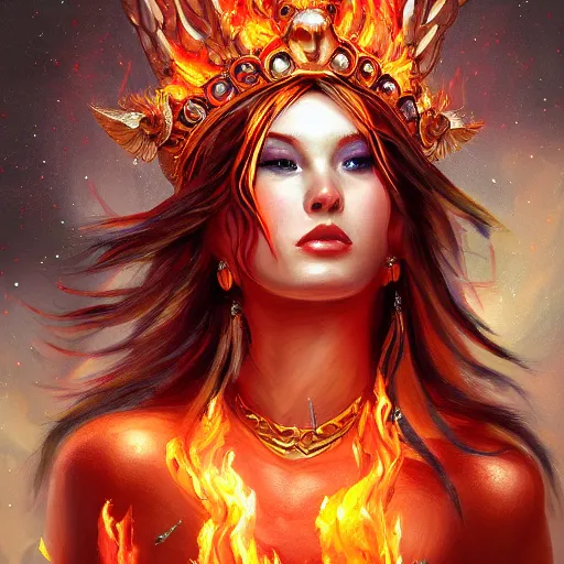 Image similar to A stunning painting of a fire goddess by Andrews Esao, fantasy, Trending on artstation.