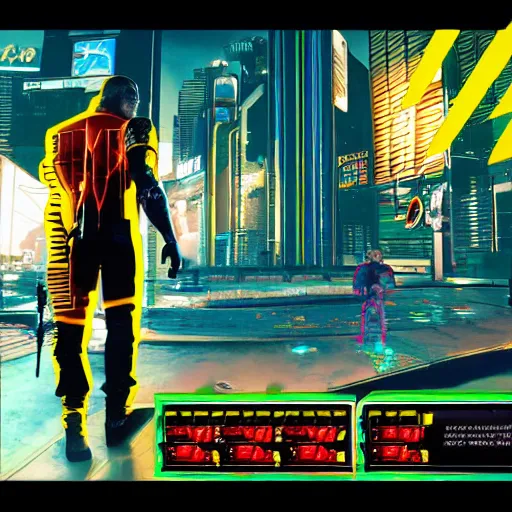 Image similar to Screenshot of Cyberpunk 2077 if it was a flash game on Newgrounds circa 2003, with poor vector art