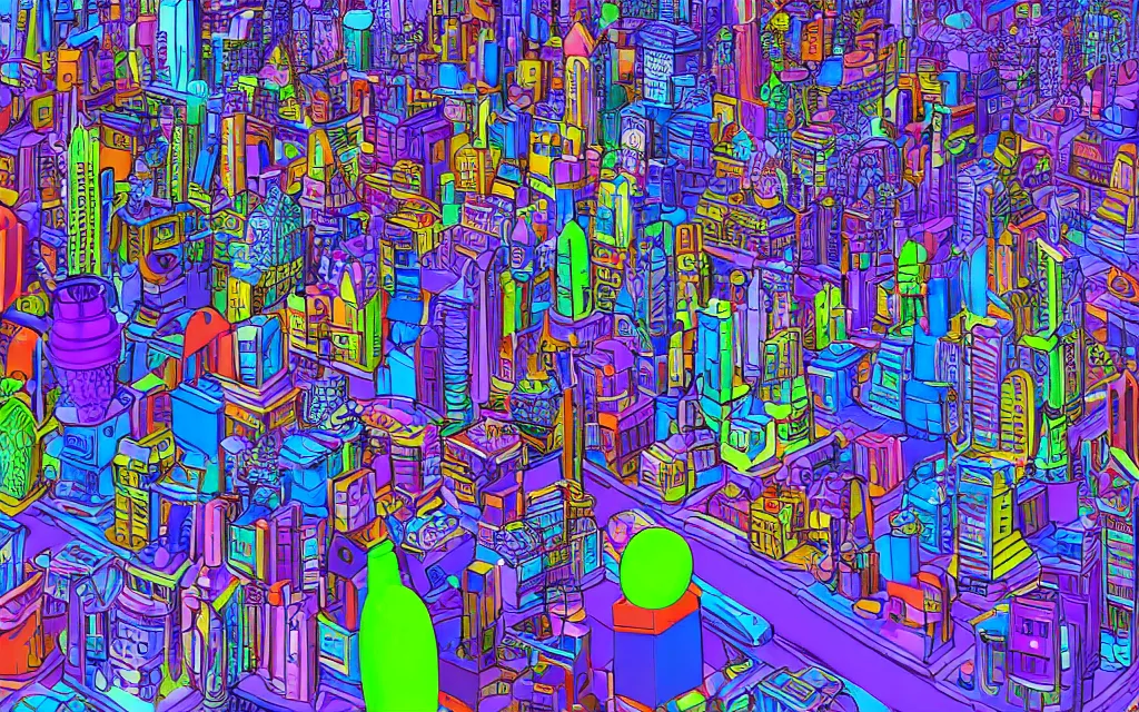 Prompt: plastic toy city potemkin fantastical cityscape, award winning digital art, ultraviolet color palette