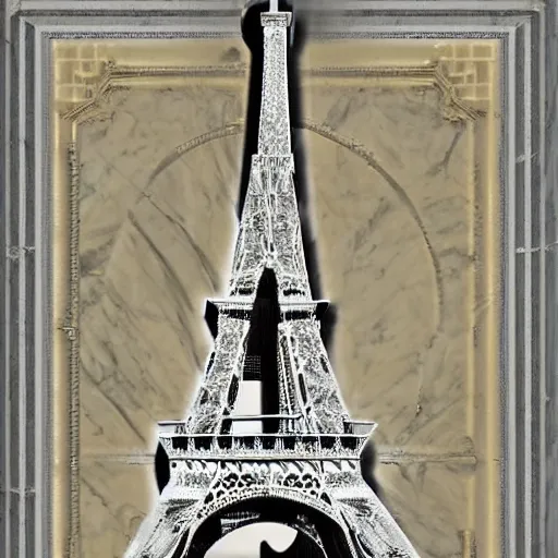 Prompt: Tour Eiffel made of marble with a lot of columns, in the style of a neoclassical building, golden inlays, digital art
