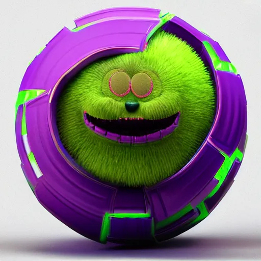 Image similar to high quality 3 d render cyberpunk very tennis ball monster highly detailed, unreal engine cinematic smooth, in the style of blade runner & detective pikachu, hannah yata charlie immer, purple light, low angle, uhd 8 k, sharp focus