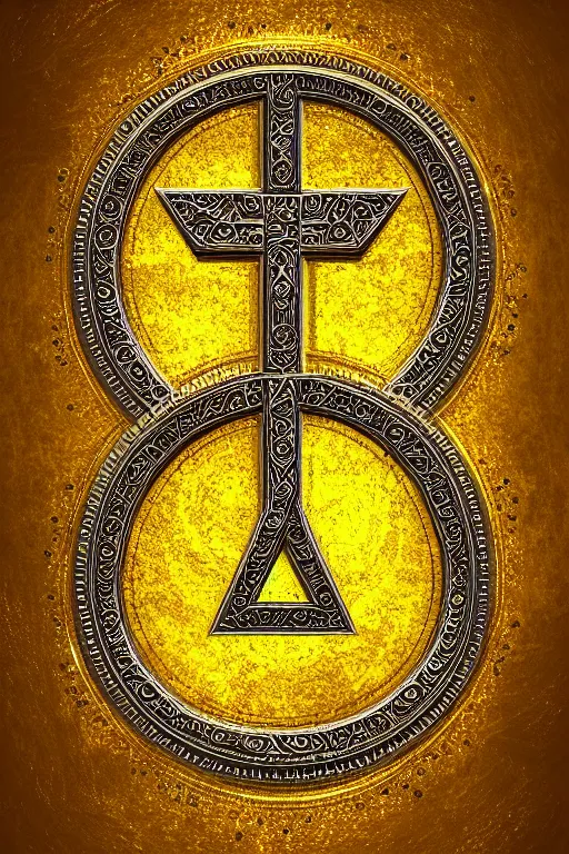 Image similar to Old kabbala symbol of archangel Gabriel. Symbol made out of metal. Cooper lining ,intricate, elegant, highly detailed, digital painting, design artstation, concept art, smooth, sharp focus, illustration