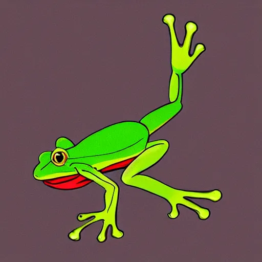 Image similar to a frog jumping, flat illustration