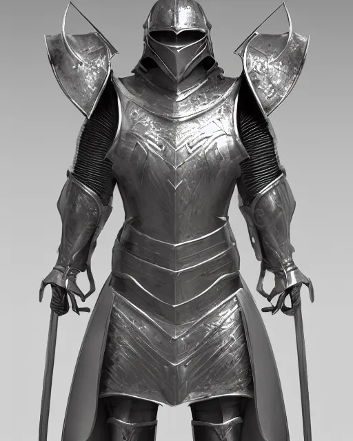 Prompt: noble armor, medieval fantasy concept art, trending on artstation, shiny silver with gold trim, flat shading, smooth lines, beveled edges, smooth contours, extremely clean, uncluttered, symmetrical, front view