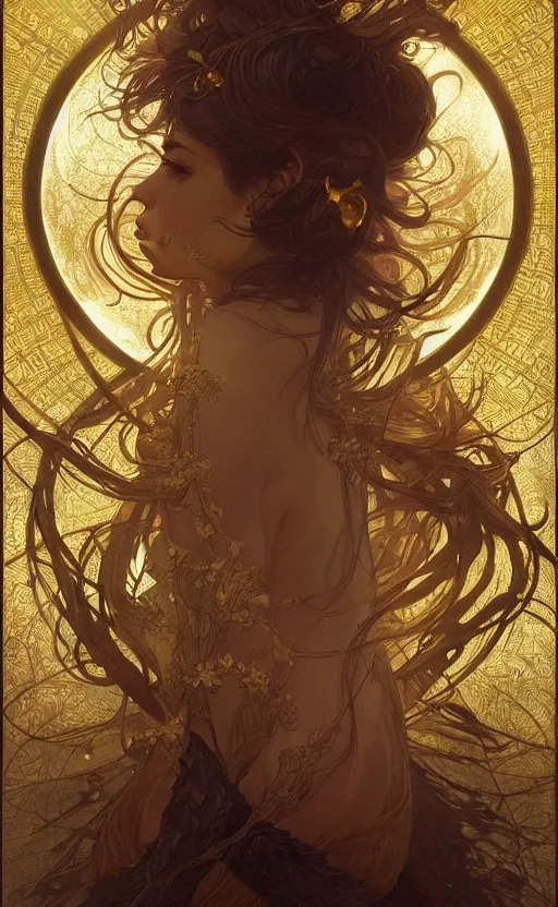 Image similar to loneliness, masterpiece close to a candle in dark room, cinematic, powerful, moon beams dramatic light, highly, intricate gold elements, hollow souls, detailed, digital painting, artstation, concept art, sharp focus, illustration, art by artgerm and greg rutkowski and alphonse mucha