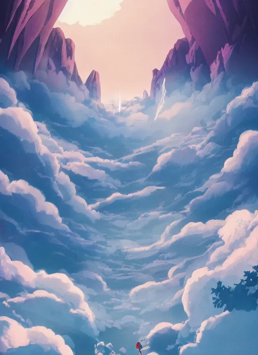 Prompt: the flim poster of a magical place around mountains and river, white spirit flying around the sky, miyazaki's animated film, ghibli studio, princess mononoke, 4 k, highly detailed, horizon view, cinematic composition, hyperdetailed,