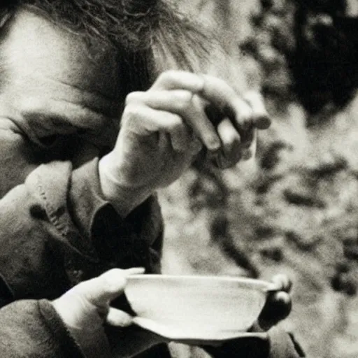 Prompt: photograph of Gilles Deleuze eating rhizomes